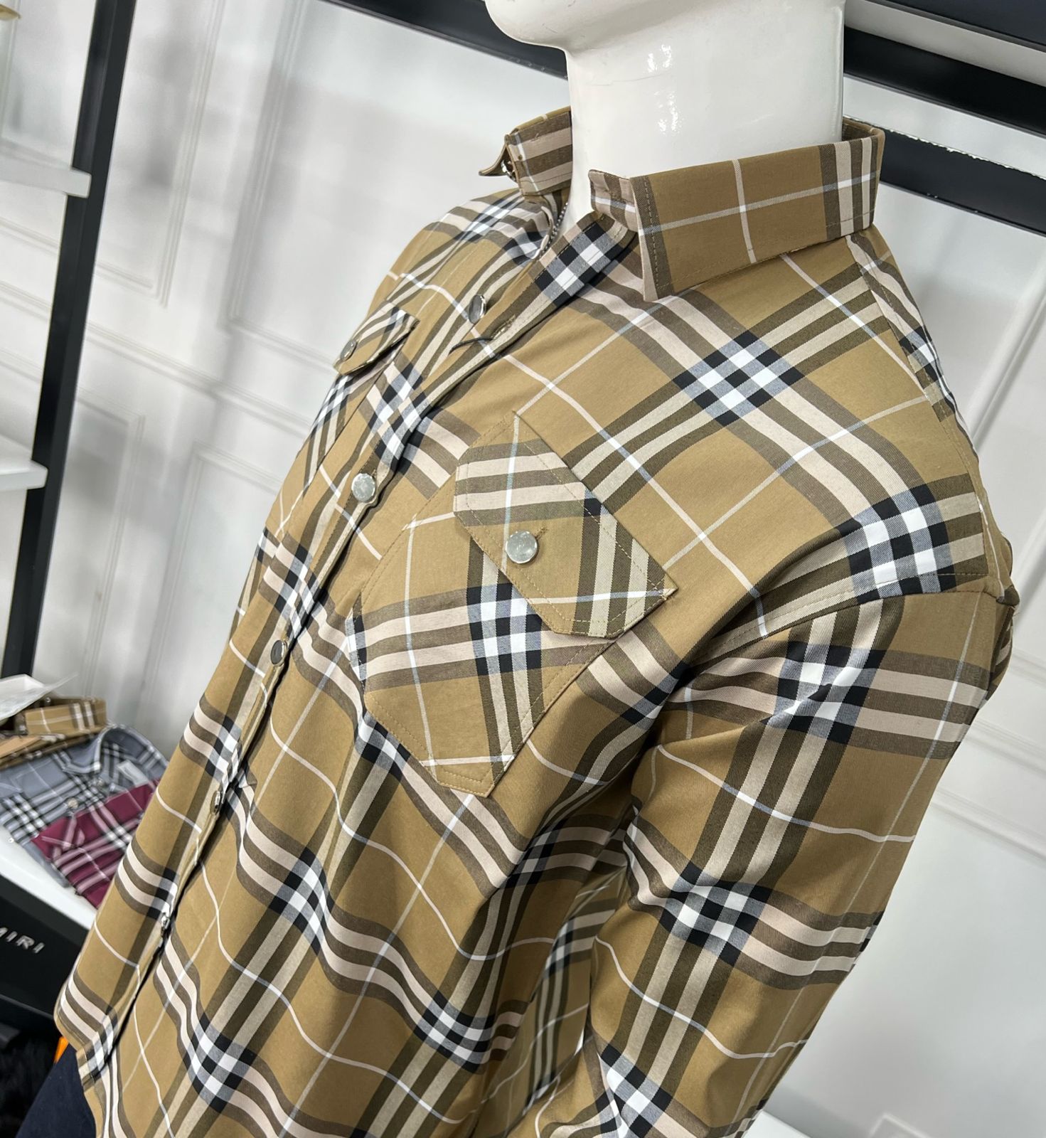First Copy Burberry OG Check Lycra Shirt - Image 6