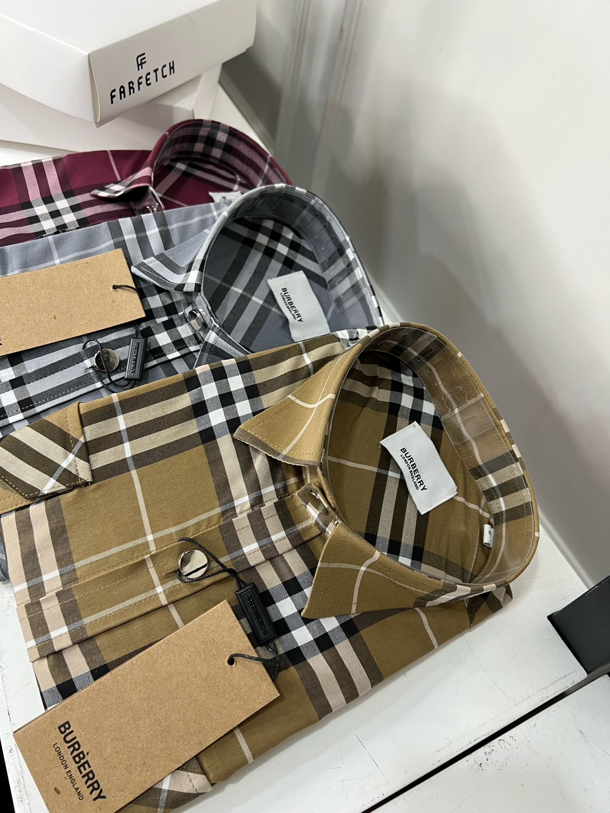First Copy Burberry OG Check Lycra Shirt - Image 10