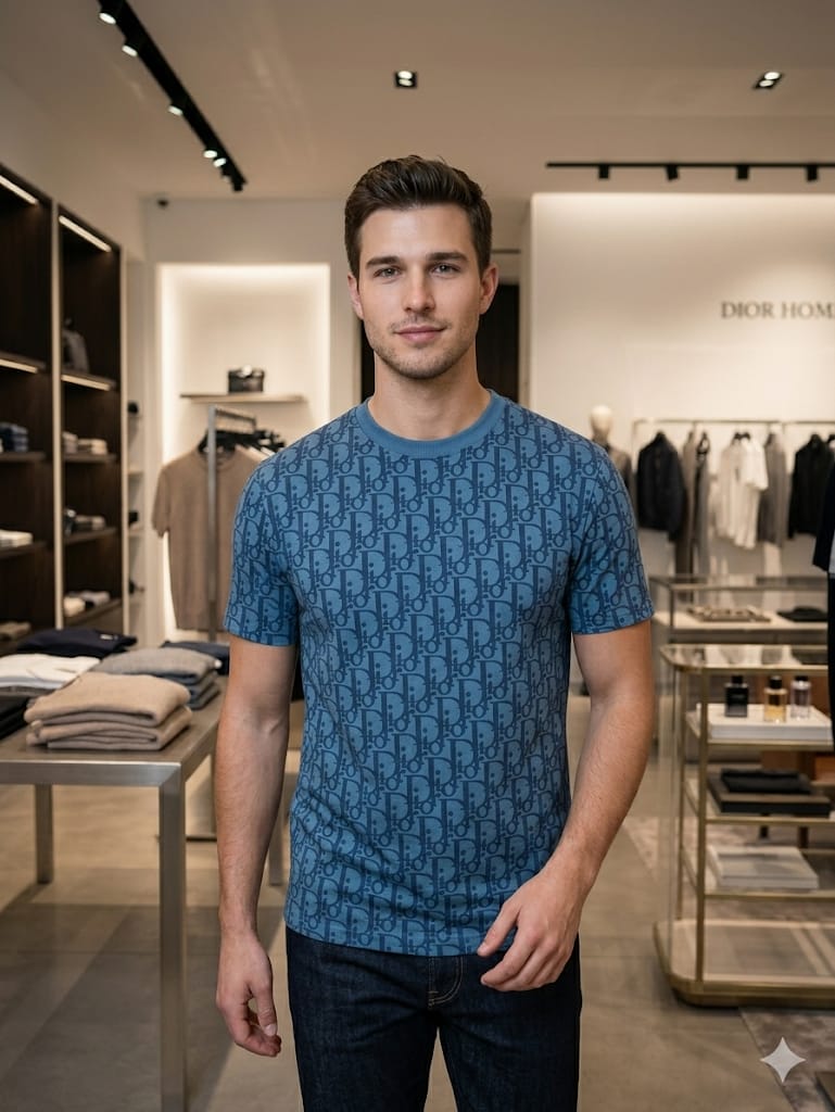 First Copy Dior Lycra Round Neck T-Shirt - Image 3