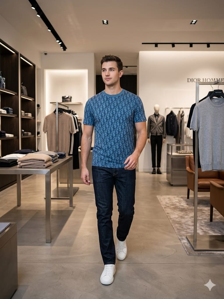 First Copy Dior Lycra Round Neck T-Shirt - Image 4