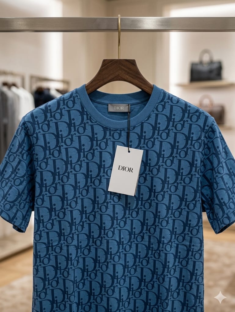 First Copy Dior Lycra Round Neck T-Shirt - Image 2