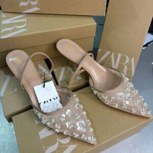 First Copy Zara Embroidered Mesh Heels