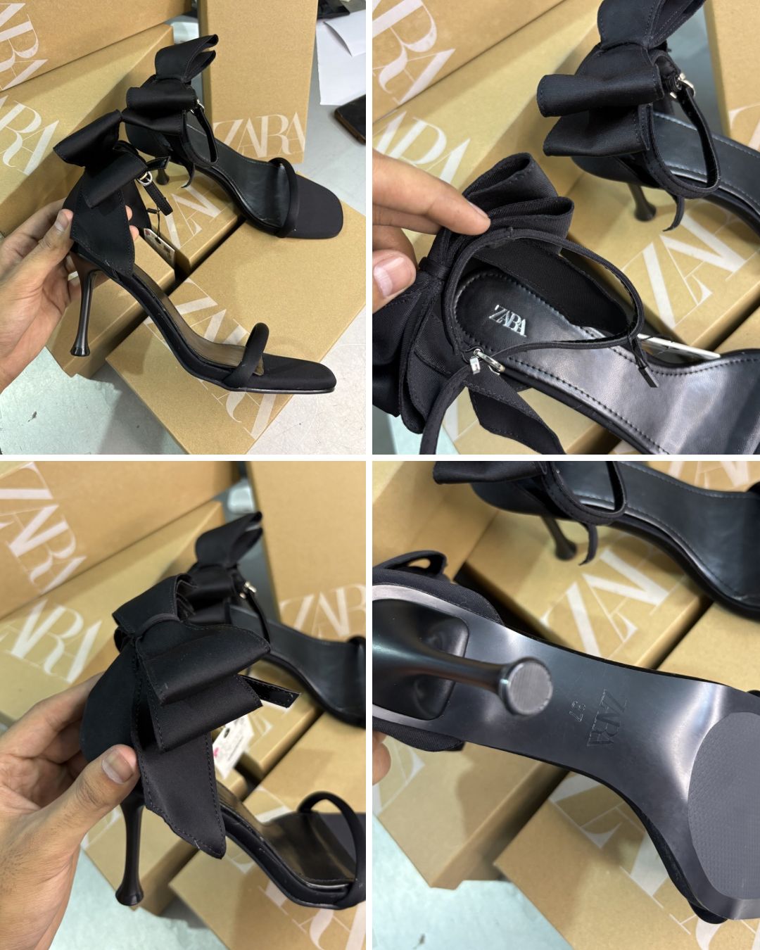 First Copy Zara Satin Bow Heel Sandals - Image 6