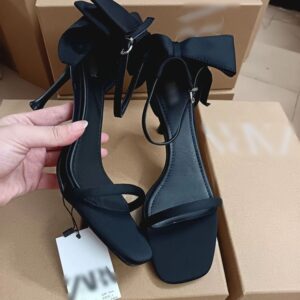 First Copy Zara Satin Bow Heel Sandals
