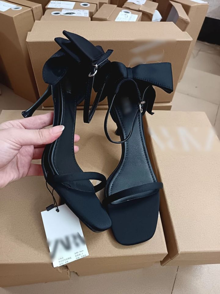 First Copy Zara Satin Bow Heel Sandals