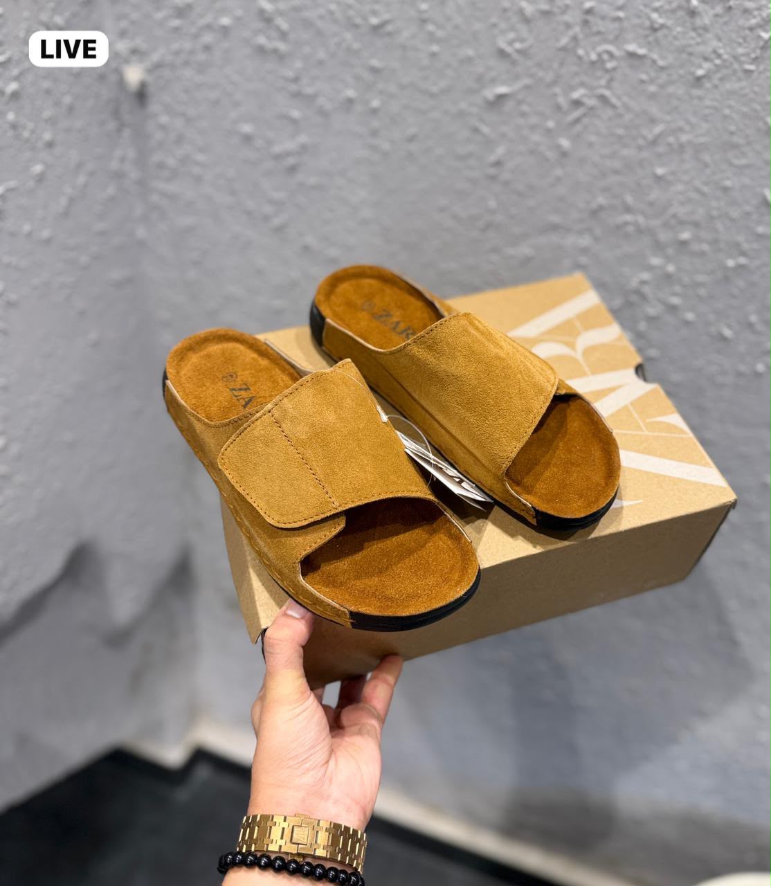 Buy Zara Men Black Tan Leather Velcro Mules - Image 2
