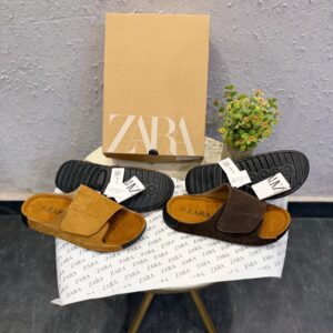 Buy Zara Men Black Tan Leather Velcro Mules