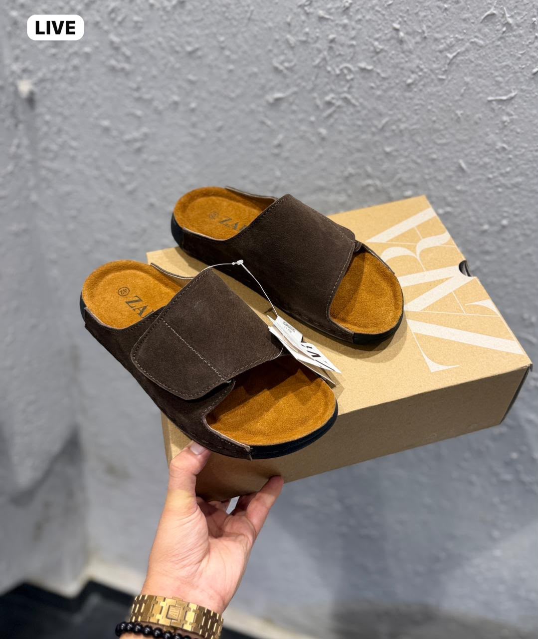 Buy Zara Men Black Tan Leather Velcro Mules - Image 6