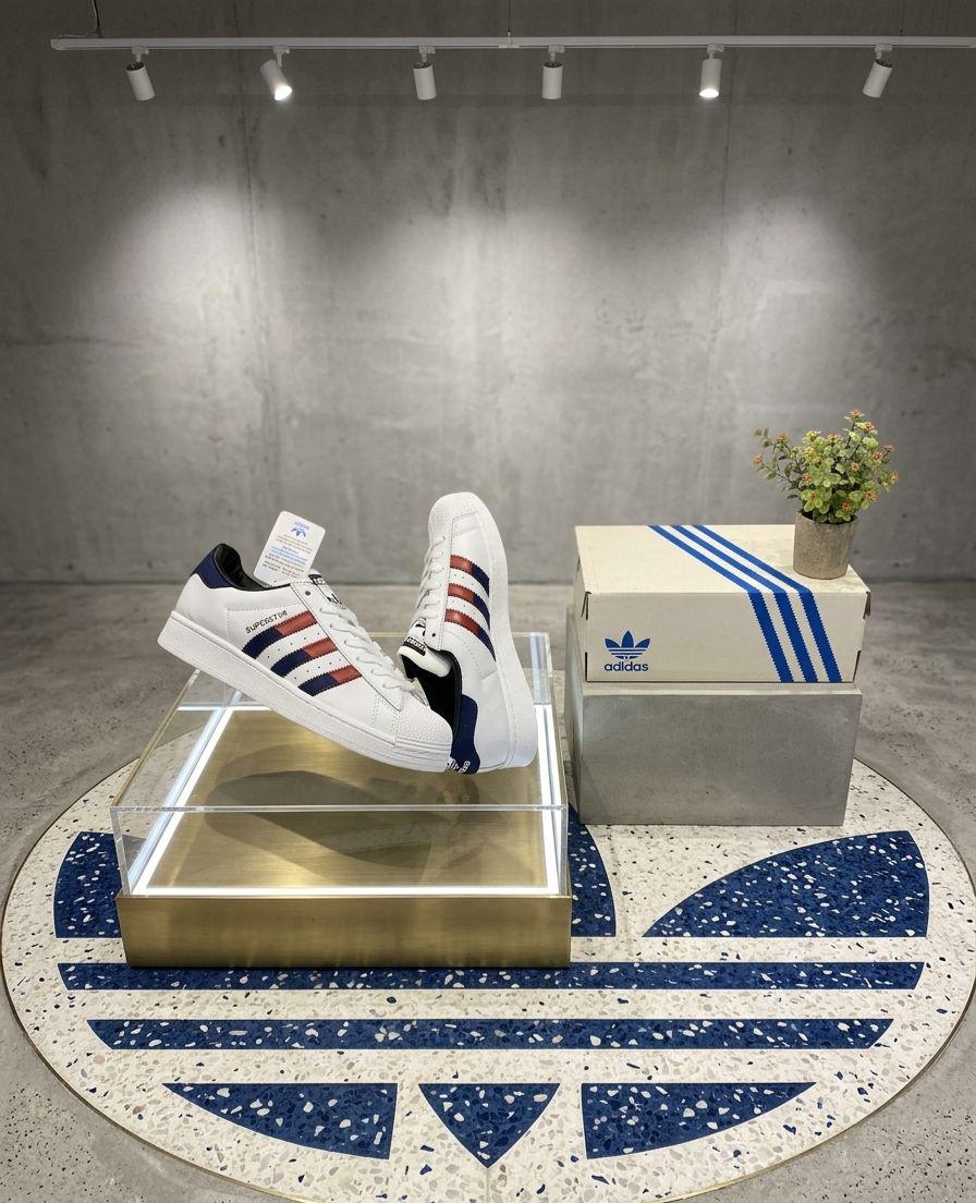Superstar White Navy Red Casual Sneakers - Image 3